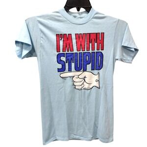 Vintage‎ 1975 I'm With Stupid T-Shirt Funny Novelty Humor Graphic Tee